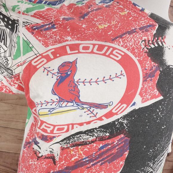 Vintage St. Louis Cardinals Shirt Single Stitch AOP Baseball All Over Print 90s - Picture 3 of 14